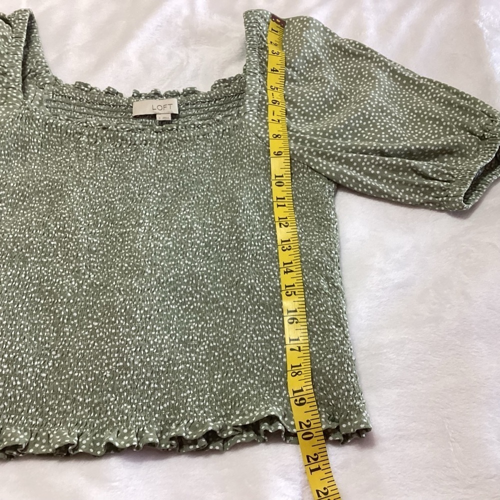 Loft Dotted Smocked Blouse S Green White Cottagecore Peasant Rayon Size Small - Picture 6 of 7